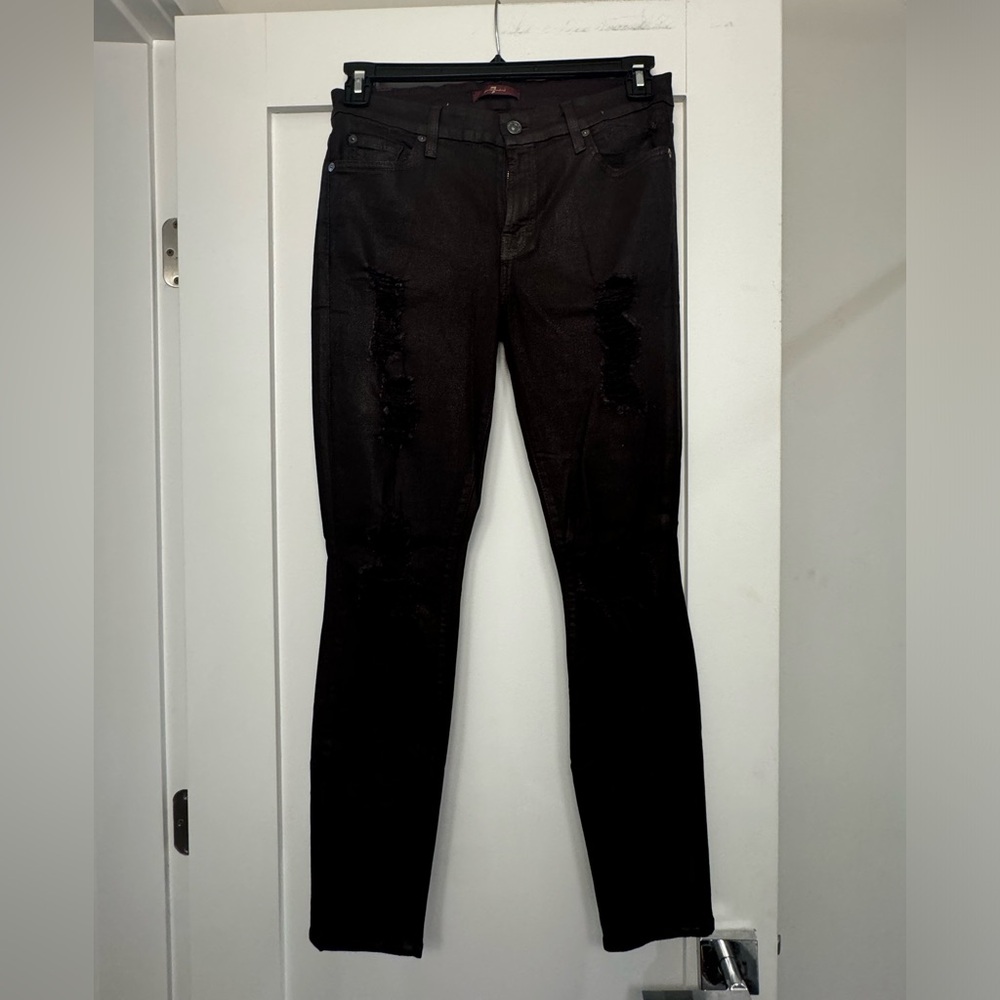 7 for all mankind maroon ripped stretchy jeans